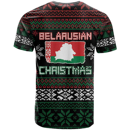 Belarus Christmas T-Shirt Flag With Belarusian Patterns Graphic Tee