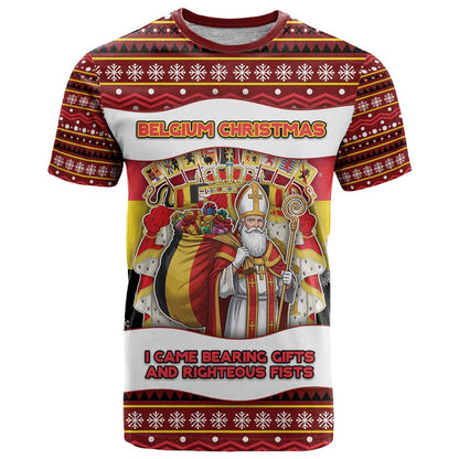 Personalized Belgium T-Shirt Saint Nicholas With Patterns Xmas Graphic Tee