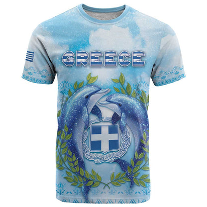 Personalized Greece T-Shirt Dolphins And Symbol Graphic Tee