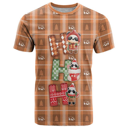 Panda Christmas T-Shirt Ho Ho Ho Caramel Pattern Graphic Tee