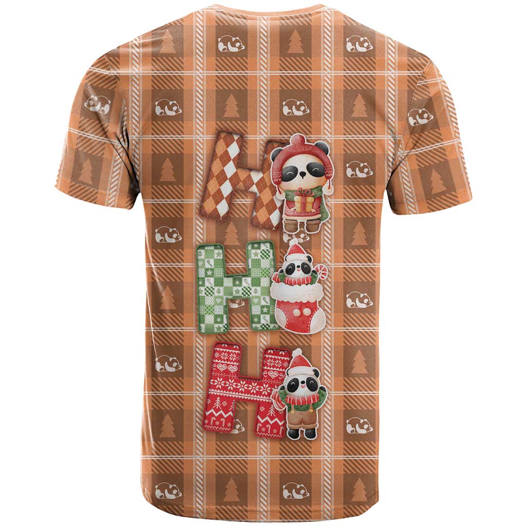 Panda Christmas T-Shirt Ho Ho Ho Caramel Pattern Graphic Tee