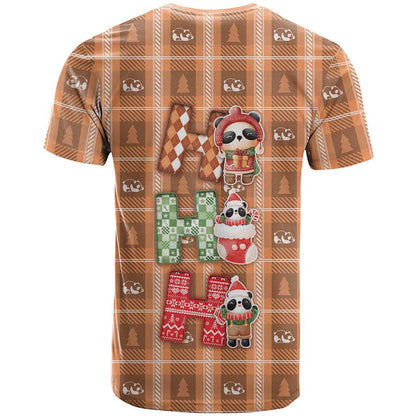 Panda Christmas T-Shirt Ho Ho Ho Caramel Pattern Graphic Tee