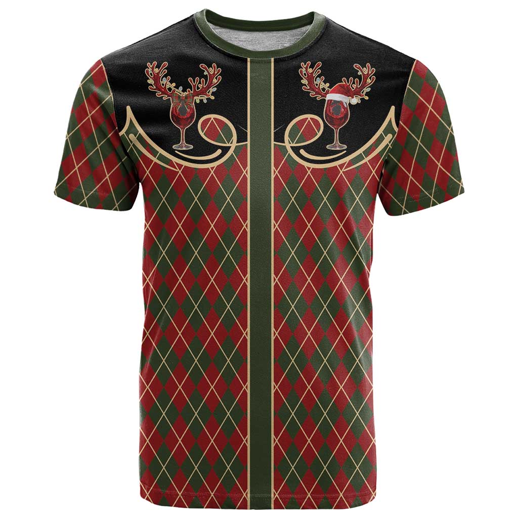 Western Yoke T-Shirt Wine Deer Christmas Argyle Patterns Graphic Tee