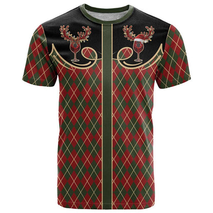 Western Yoke T-Shirt Wine Deer Christmas Argyle Patterns Graphic Tee