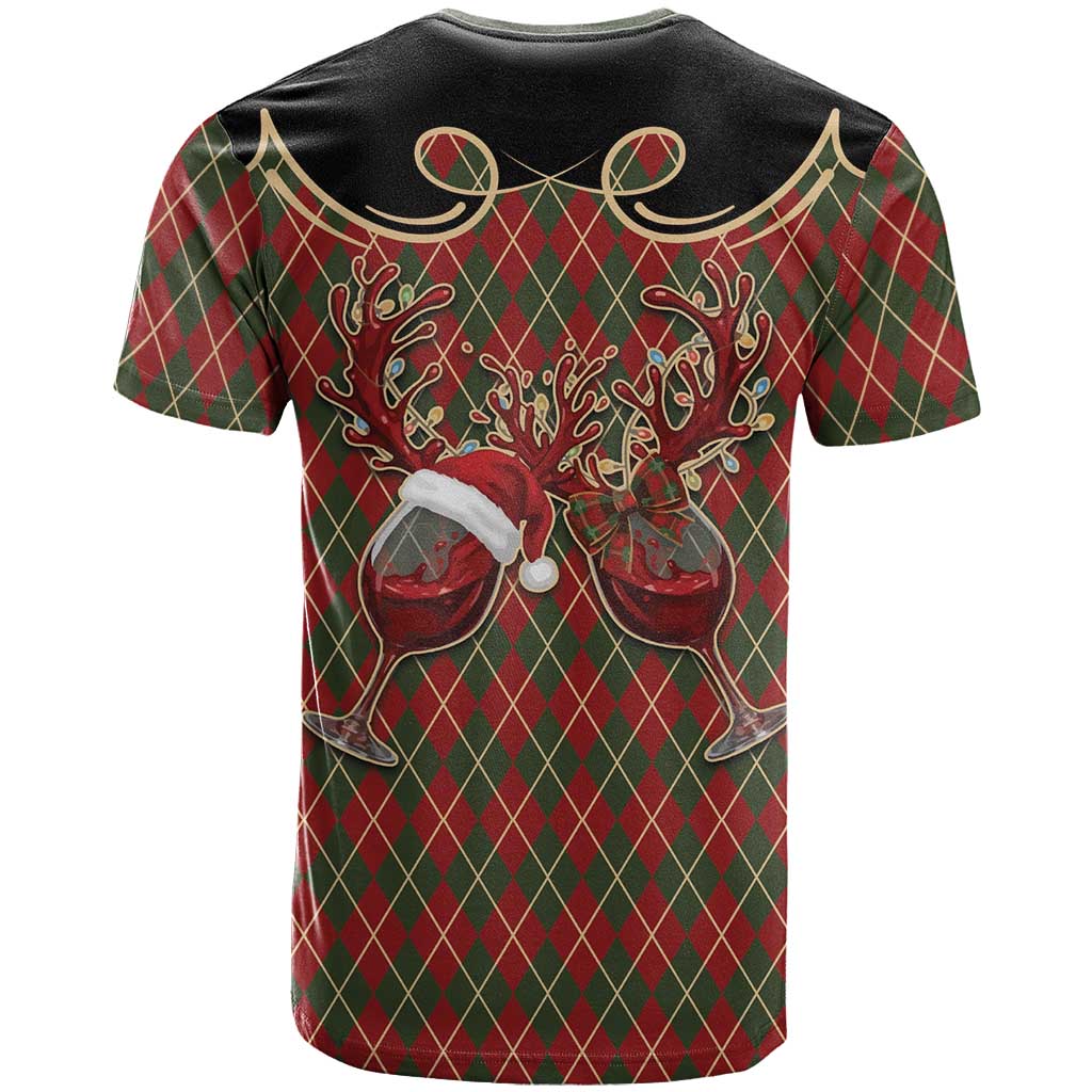 Western Yoke T-Shirt Wine Deer Christmas Argyle Patterns Graphic Tee