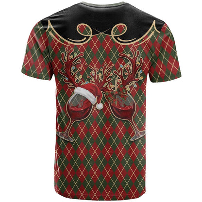 Western Yoke T-Shirt Wine Deer Christmas Argyle Patterns Graphic Tee