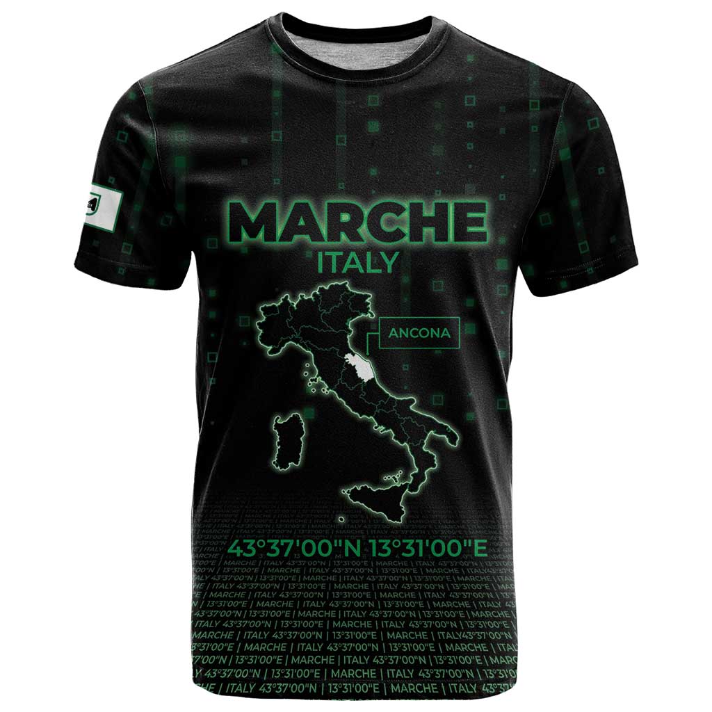 Personalized Italy Marche T-Shirt Map And Coordinates Code Graphic Tee