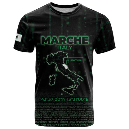 Personalized Italy Marche T-Shirt Map And Coordinates Code Graphic Tee