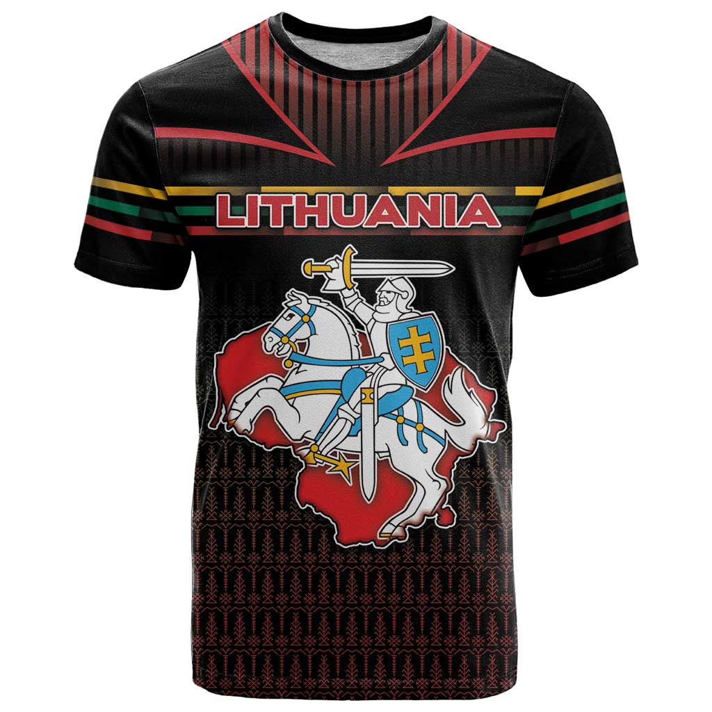 Personalized Lithuania T-Shirt Knight In Armor With Map Graphic Tee