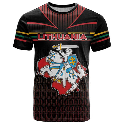 Personalized Lithuania T-Shirt Knight In Armor With Map Graphic Tee
