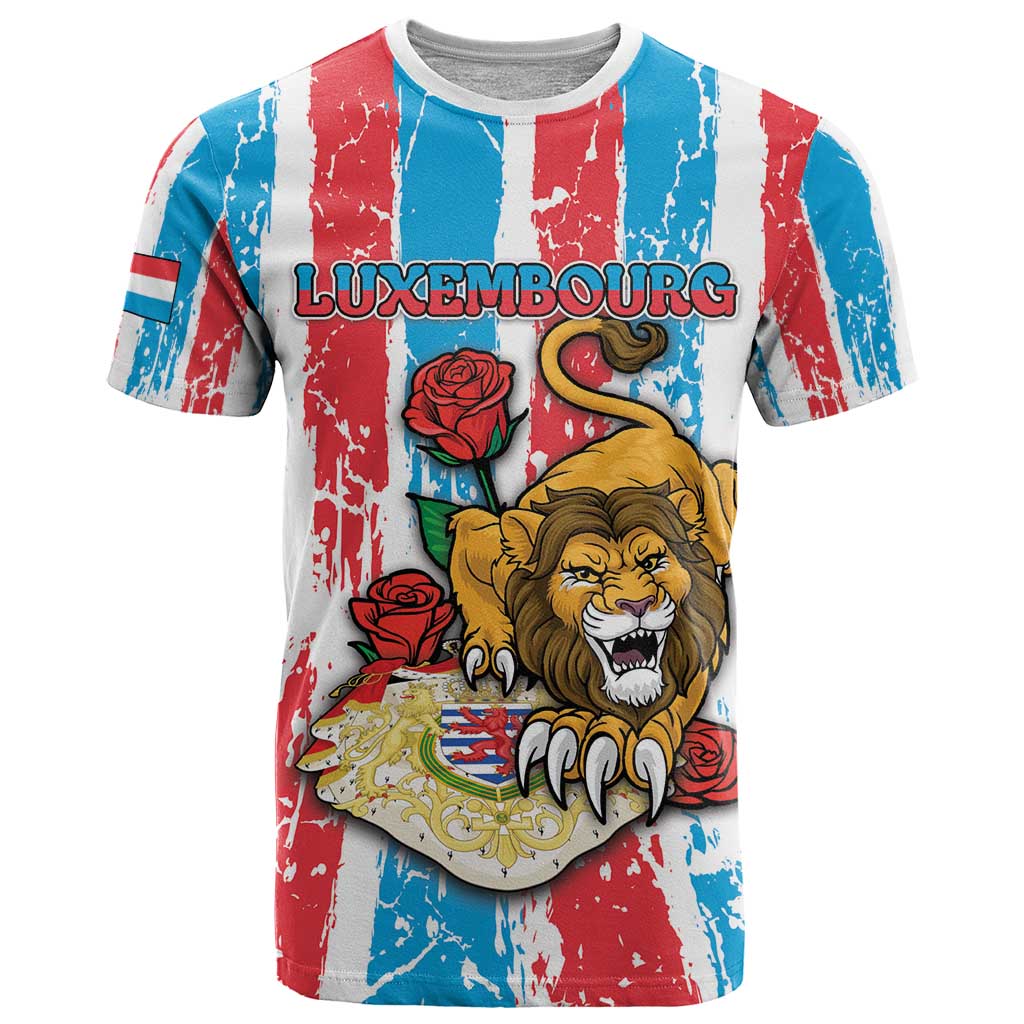 Personalized Luxembourg T-Shirt Red Lion With Coat Of Arms Graphic Tee