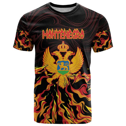 Personalized Montenegro T-Shirt Coat Of Arms Fire Style Graphic Tee
