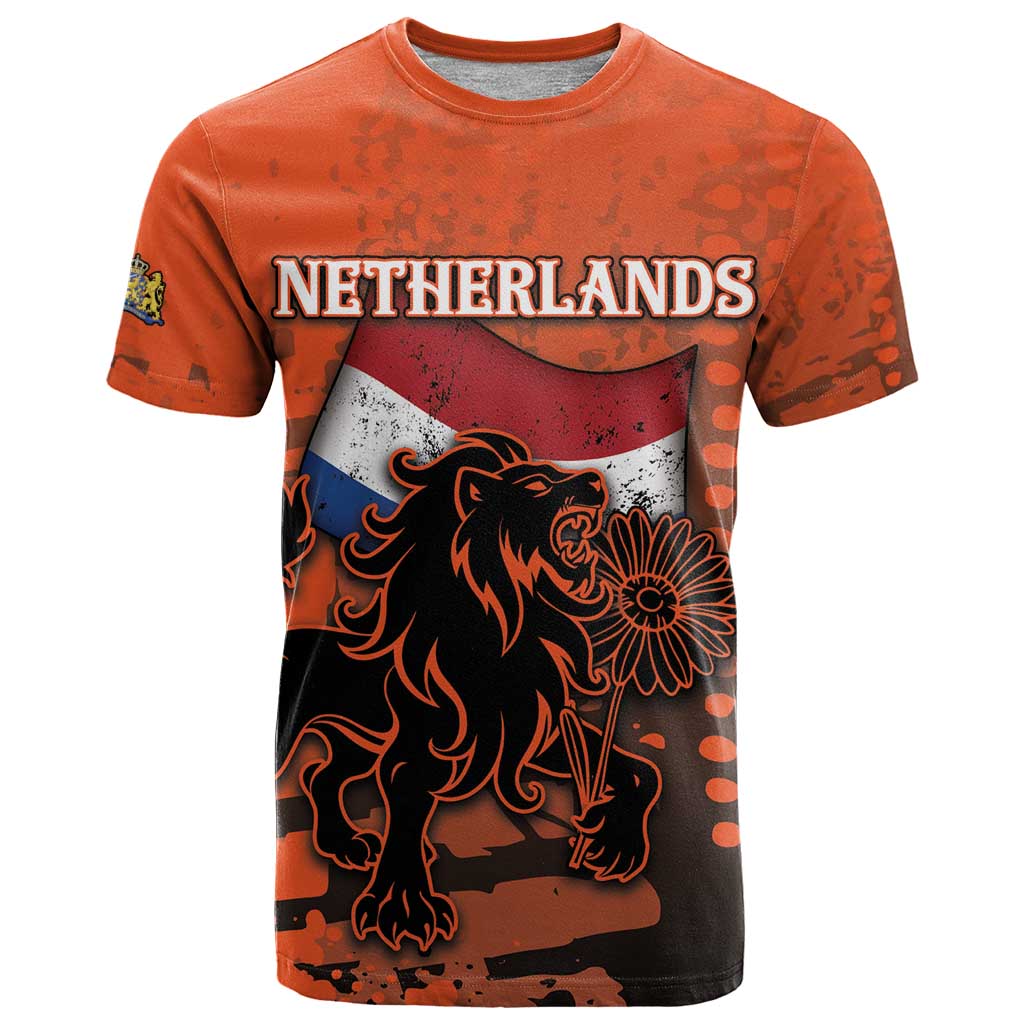 Personalized Netherlands T-Shirt Lion With Daisy Flower Graphic Tee