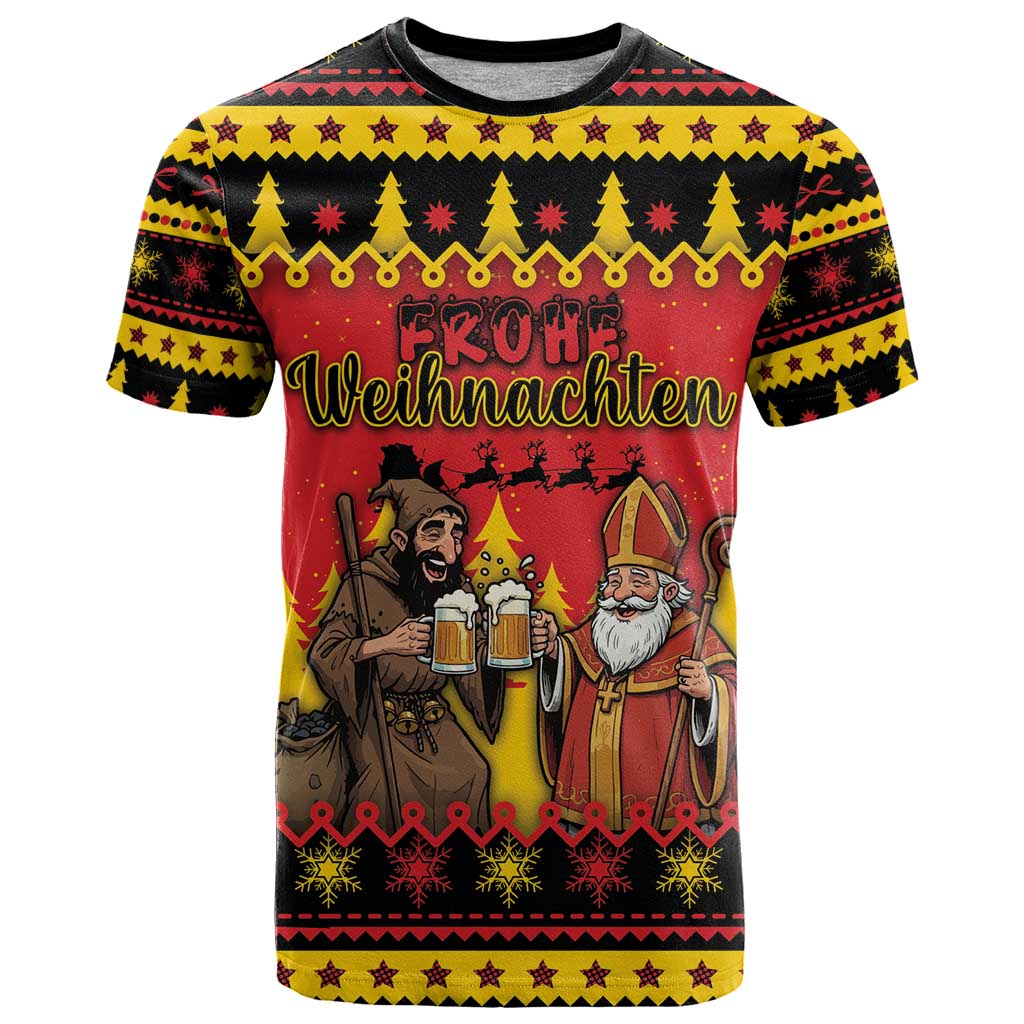Germany Christmas T-Shirt Saint Nicholas And Knecht Ruprecht Drink Beer Graphic Tee
