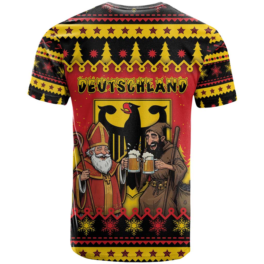 Germany Christmas T-Shirt Saint Nicholas And Knecht Ruprecht Drink Beer Graphic Tee