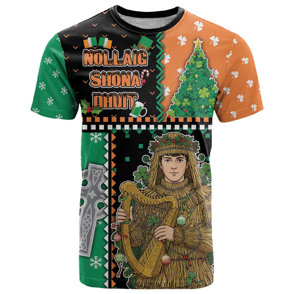 Ireland Christmas T-Shirt Wren Boy With Shamrock Xmas Tree Graphic Tee