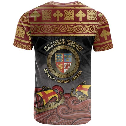Danish Empire T-Shirt Kalmar Union With Viking Patterns Graphic Tee