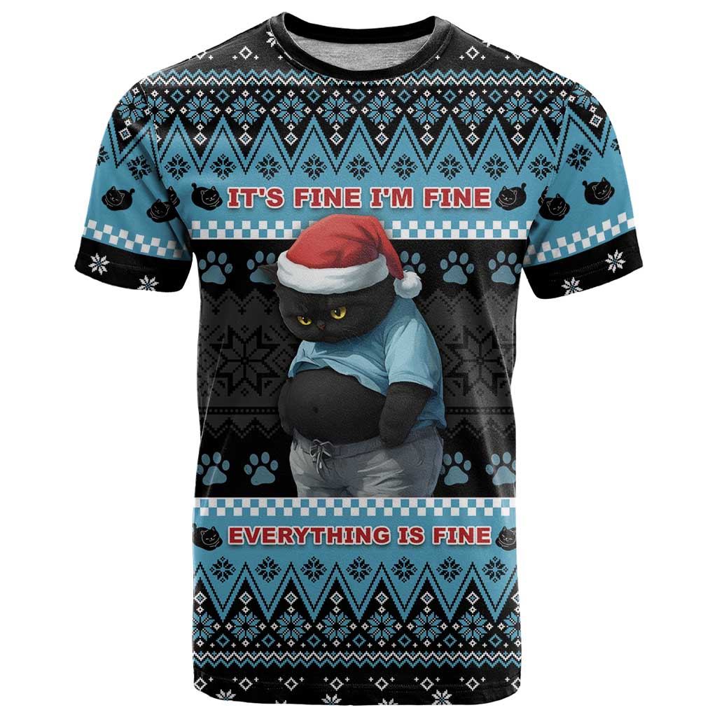 Cat Christmas T-Shirt Its Fine Im Fine Everything Is Fine Graphic Tee