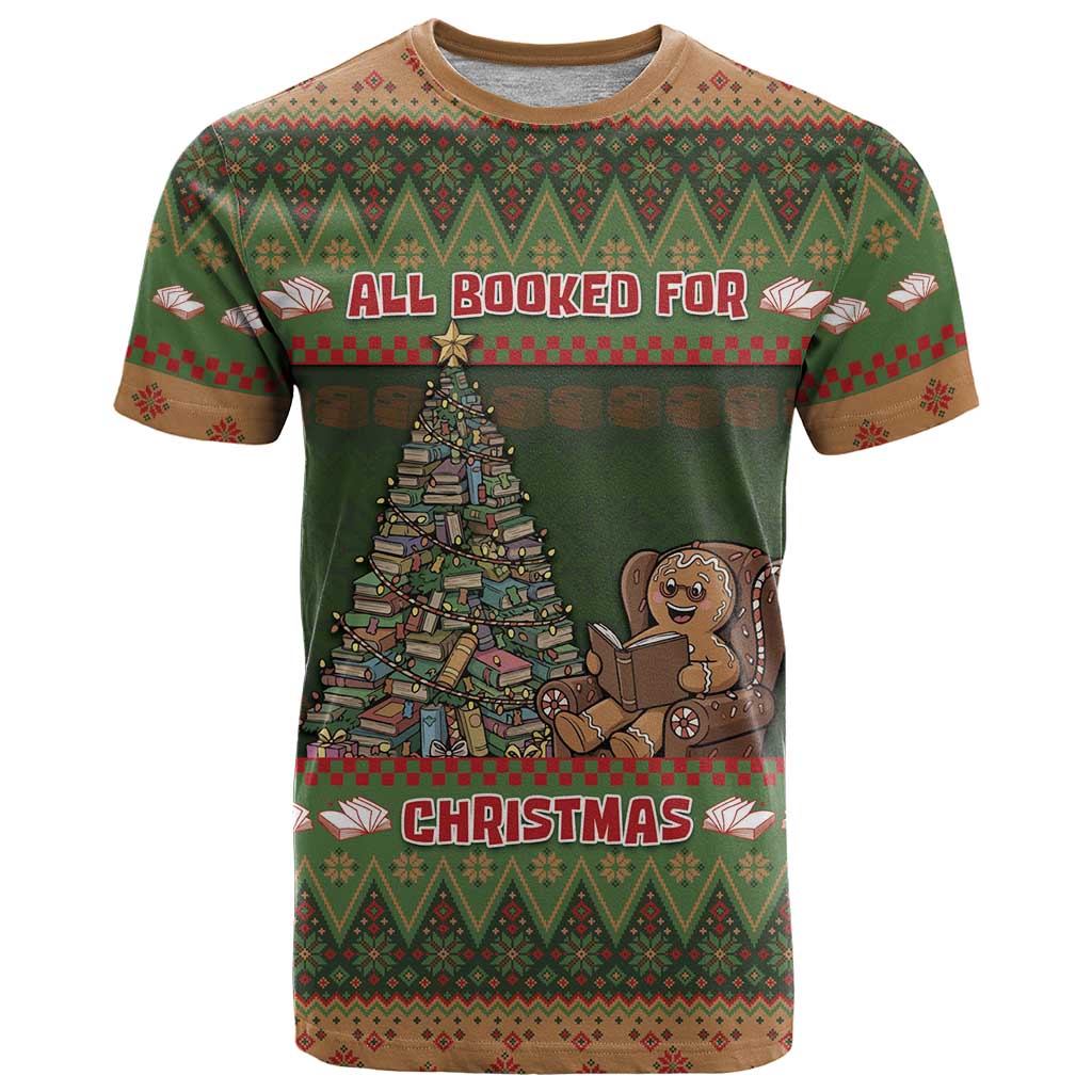 Book Lovers Christmas T-Shirt Gingerbread With Xmas Book Tree Graphic Tee