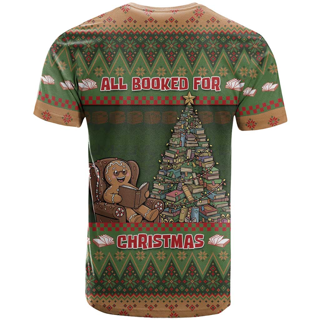 Book Lovers Christmas T-Shirt Gingerbread With Xmas Book Tree Graphic Tee
