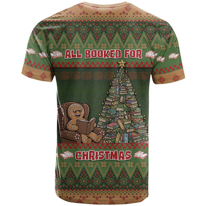 Book Lovers Christmas T-Shirt Gingerbread With Xmas Book Tree Graphic Tee