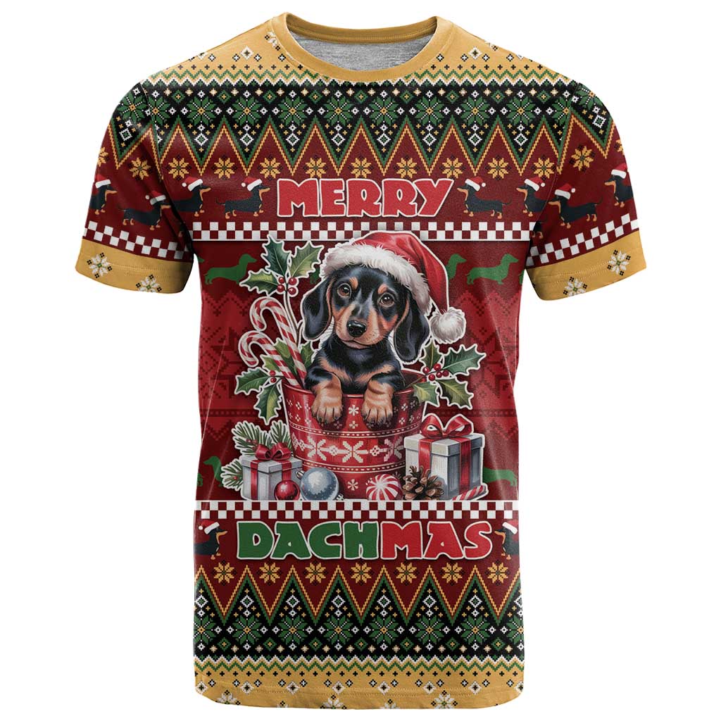 Dachshund Christmas T-Shirt Merry Dachmas Graphic Tee