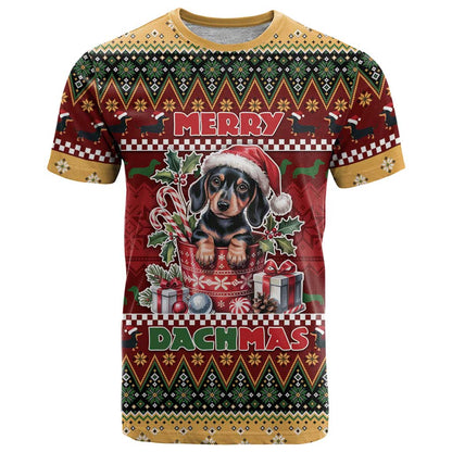 Dachshund Christmas T-Shirt Merry Dachmas Graphic Tee