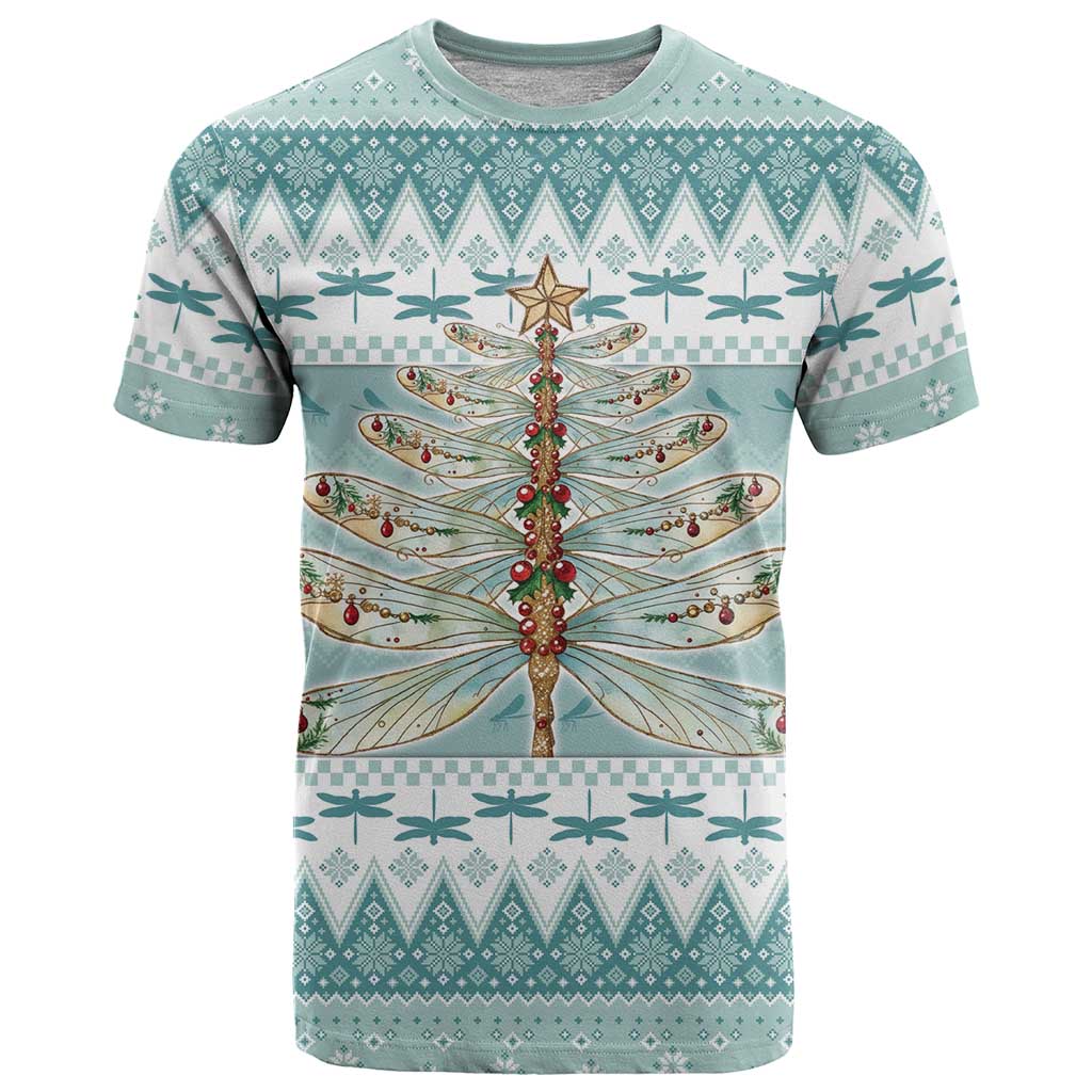 Dragonfly Christmas T-Shirt Frosty Minty Xmas Tree Graphic Tee