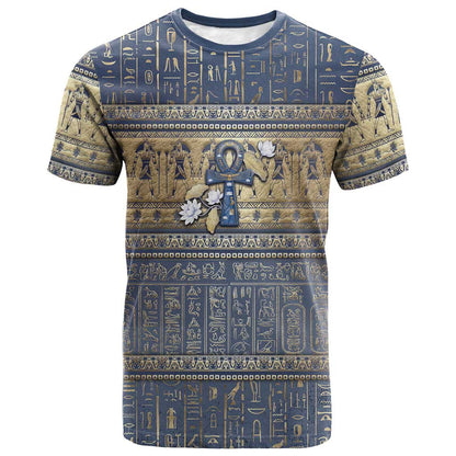 Egyptian Ankh T-Shirt Lotus Flowers Egyptian Symbol Graphic Tee