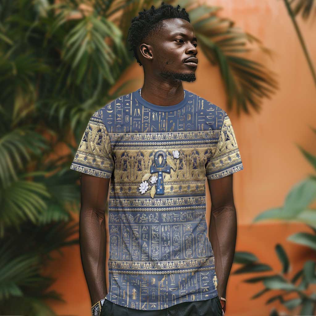 Egyptian Ankh T-Shirt Lotus Flowers Egyptian Symbol Graphic Tee