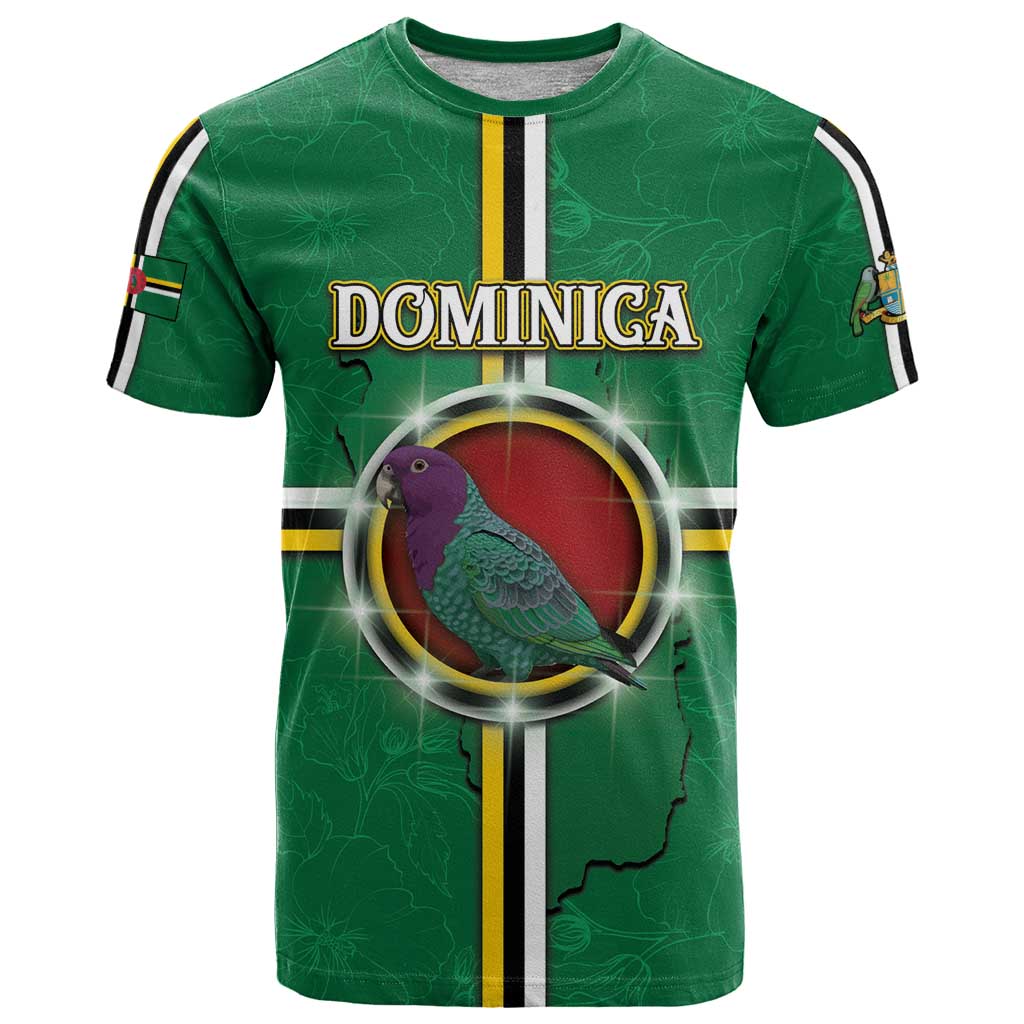 Personalized Dominica T-Shirt Sisserou Parrot With Hibiscus Patterns Graphic Tee