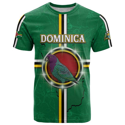 Personalized Dominica T-Shirt Sisserou Parrot With Hibiscus Patterns Graphic Tee