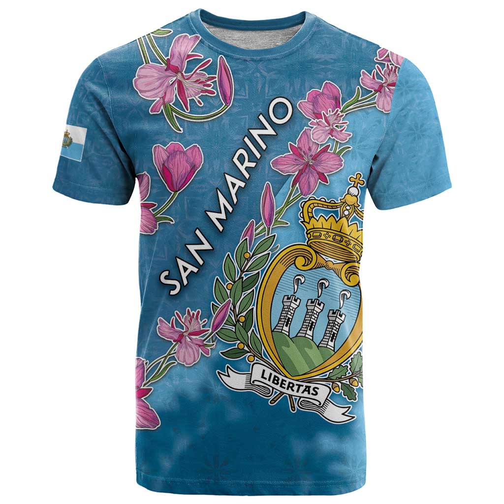 Personalized San Marino T-Shirt The Cyclamen Cyprium With Coat Of Arms Graphic Tee