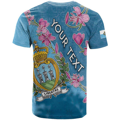Personalized San Marino T-Shirt The Cyclamen Cyprium With Coat Of Arms Graphic Tee