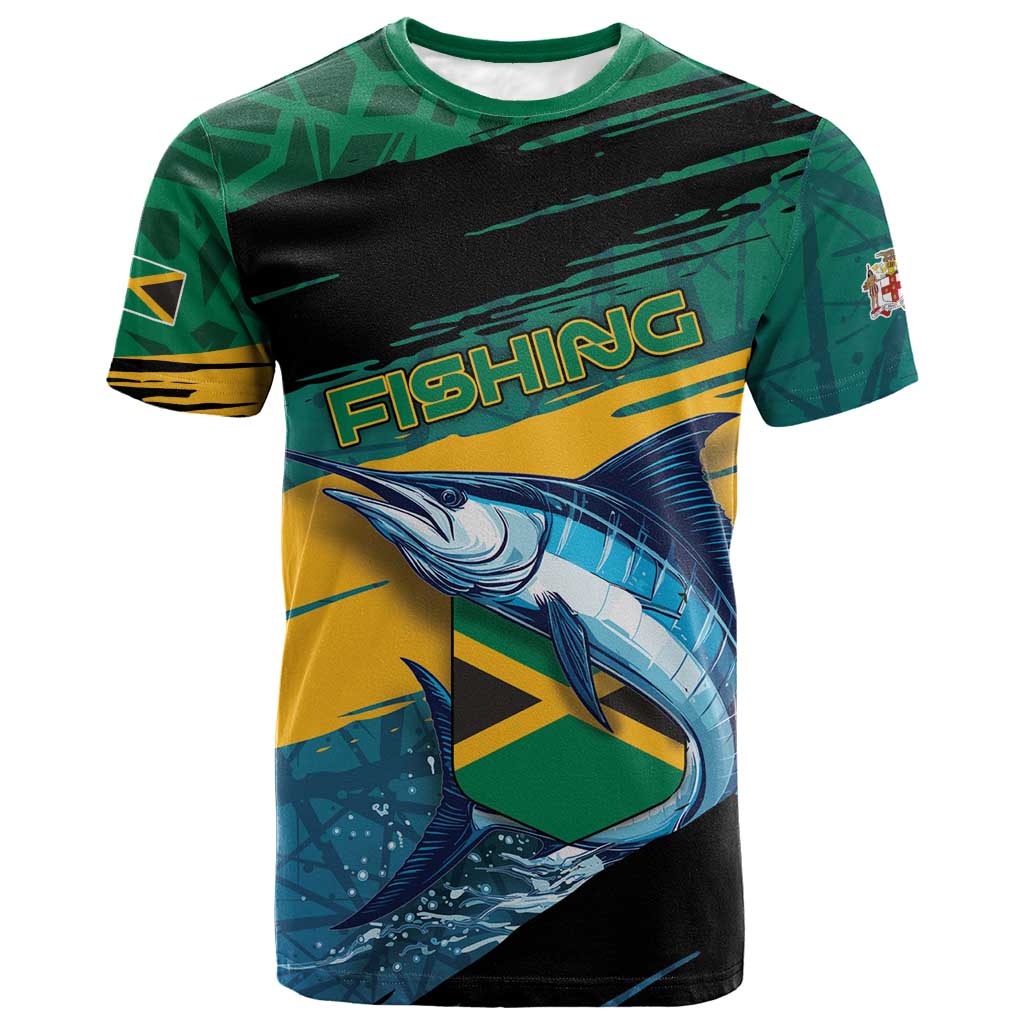 Personalized Afro-Jamaicans Fishing T-Shirt Blue Marlin Fish Graphic Tee