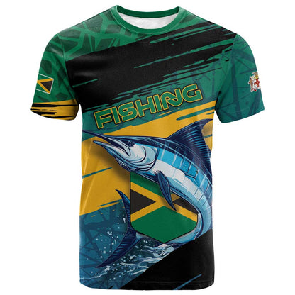 Personalized Afro-Jamaicans Fishing T-Shirt Blue Marlin Fish Graphic Tee