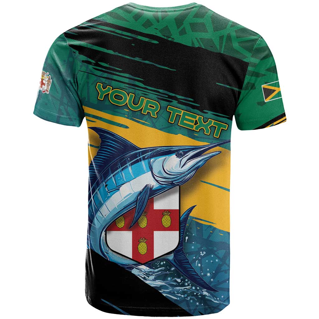 Personalized Afro-Jamaicans Fishing T-Shirt Blue Marlin Fish Graphic Tee
