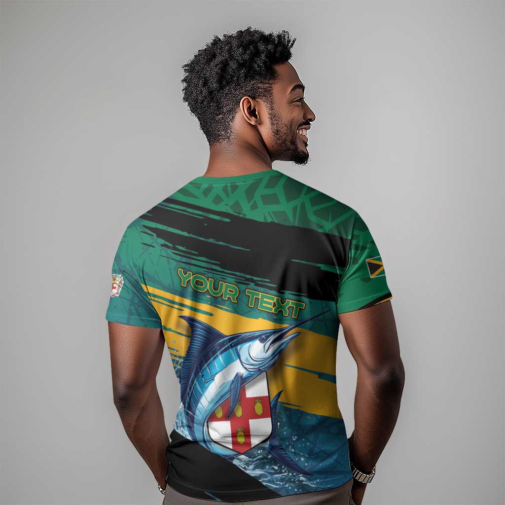 Personalized Afro-Jamaicans Fishing T-Shirt Blue Marlin Fish Graphic Tee