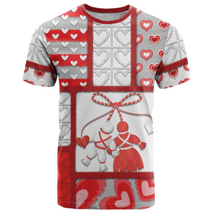 Personalized Romania Valentine's Day T-Shirt Martenitsi With Hearts Knitting Effect Graphic Tee
