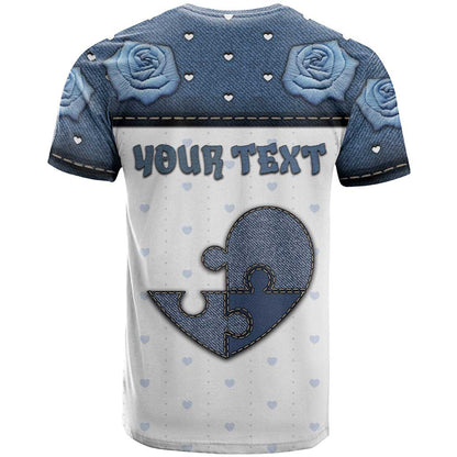 Personalized XOXO Valentine's Day T-Shirt Pieces Of The Heart Old Denim Fabric Effect Graphic Tee