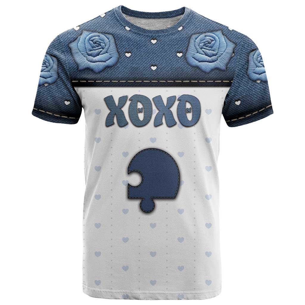 Personalized XOXO Valentine's Day T-Shirt Remaining Piece Old Denim Fabric Effect Graphic Tee