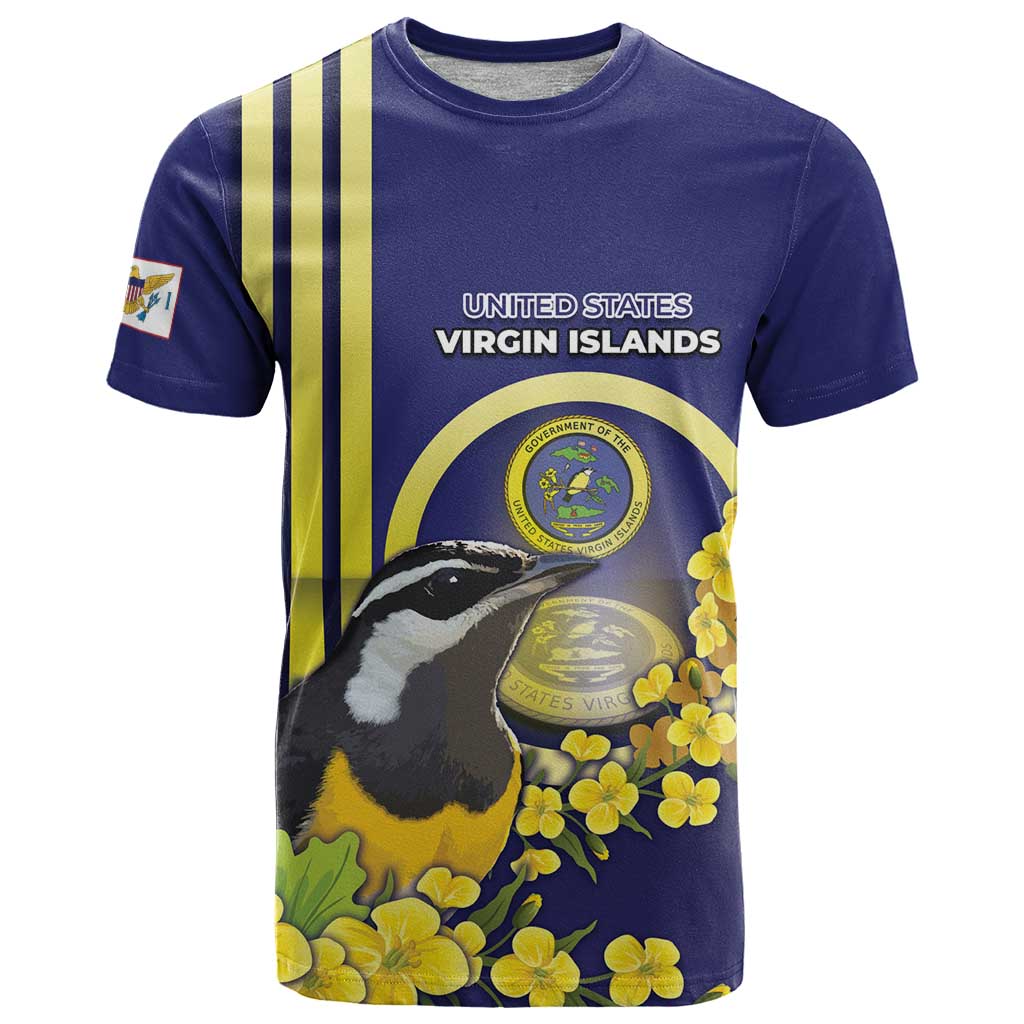 Personalized United States Virgin Islands T-Shirt Bananaquit Bird With Yellow Sage Flowers Graphic Tee