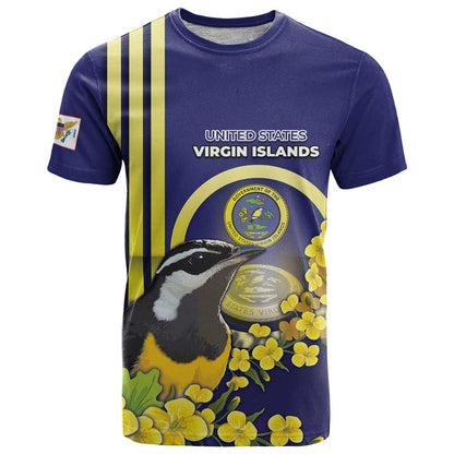 Personalized United States Virgin Islands T-Shirt Bananaquit Bird With Yellow Sage Flowers Graphic Tee