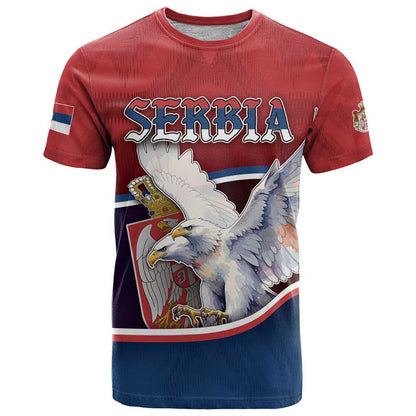 Personalized Serbia T-Shirt White Double Headed Eagle With Coat Of Arms Graphic Tee