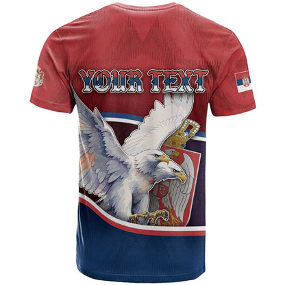 Personalized Serbia T-Shirt White Double Headed Eagle With Coat Of Arms Graphic Tee