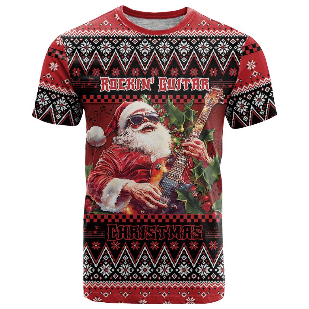 Guitar Christmas T-Shirt Rocking Santa Graphic Tee