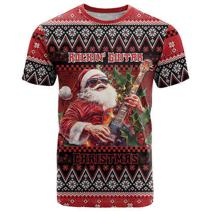 Guitar Christmas T-Shirt Rocking Santa Graphic Tee