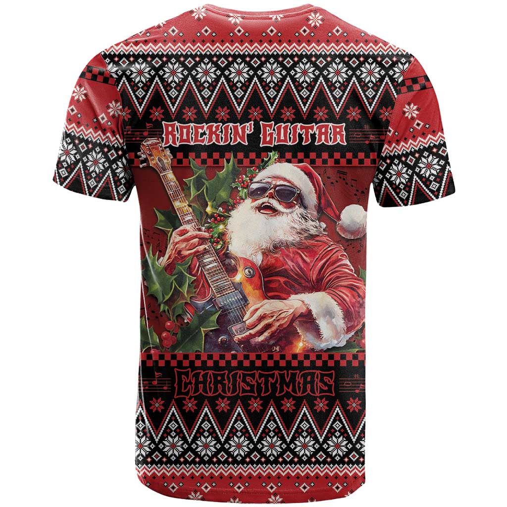 Guitar Christmas T-Shirt Rocking Santa Graphic Tee