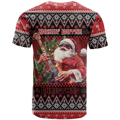 Guitar Christmas T-Shirt Rocking Santa Graphic Tee