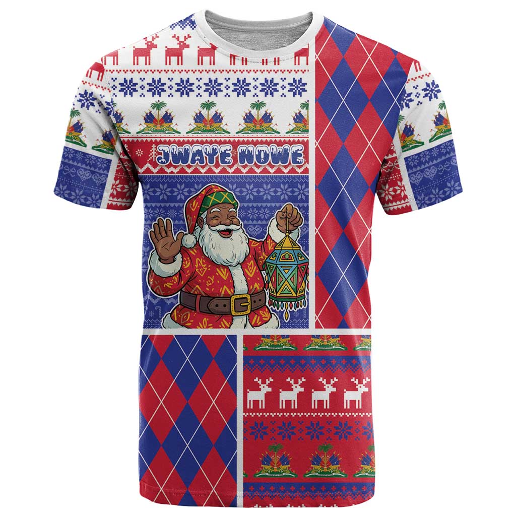 Haiti Christmas T-Shirt Santa With Fanal Haitian Patchwork Style Graphic Tee